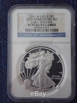 2011 5-Coin American Silver Eagle 25th Anniversary Set NGC Early Release MS/PF70