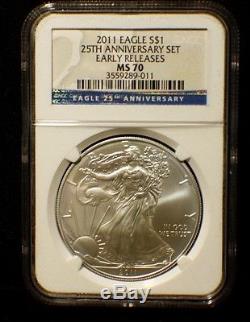 2011 5-Coin American Silver Eagle Set MS/PF-70 NGC (25th Anniv)