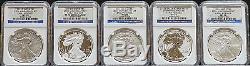 2011 AMERICAN SILVER EAGLE 25th ANNIVERSARY EARLY RELEASES NGC MS70 PF70 UC SET