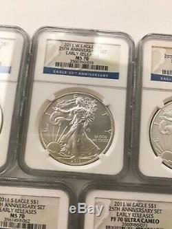 2011 AMERICAN SILVER EAGLE 25th ANNIVERSARY SET MS/PF 70 NGC EARLY RELEASE