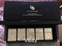 2011-American Eagle 25TH Anniversary Silver (5) Coin Set-MS-70-Early Releases