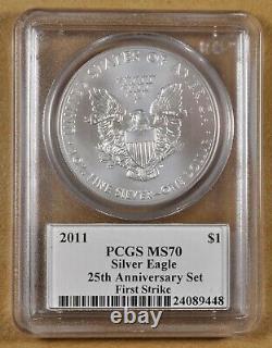 2011 American Eagle Silver Dollar 25th Anniversary Set PCGS MS70 & PR70 Mercanti