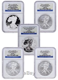 2011 American Silver Eagle 25th Ann. 5-coin Set NGC PF70 & MS70 ER SKU24531