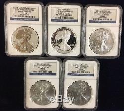 2011 American Silver Eagle 25th Anniversary 5 Cn Set Early Release MS/PF 70 NGC