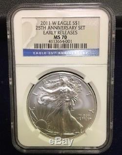 2011 American Silver Eagle 25th Anniversary 5 Cn Set Early Release MS/PF 70 NGC