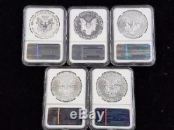 2011 American Silver Eagle 25th Anniversary 5-Coin Set ALL PF70 / MS70 NGC