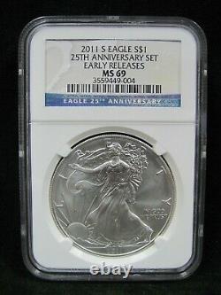 2011 American Silver Eagle 25th Anniversary 5 Coin Set NGC MS 69 PF 69