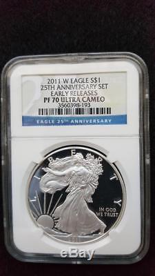 2011 American Silver Eagle 25th Anniversary 5-Coin Set NGC PF70/MS70 ER withOGP