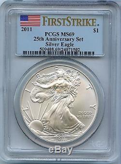 2011 American Silver Eagle 25th Anniversary 5 Coin Set PCGS PR69 MS69 JX068