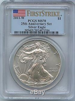 2011 American Silver Eagle 25th Anniversary 5 Coin Set PCGS PR70 MS70 JX042