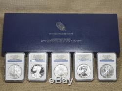 2011 American Silver Eagle 25th Anniversary 5-Coin Set PF70/MS70 NGC