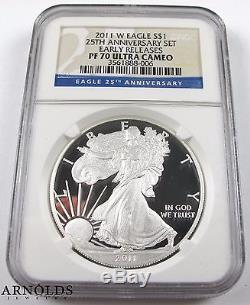 2011 American Silver Eagle 25th Anniversary 5 Coin Set PF70/MS70 NGC