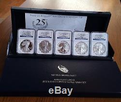 2011 American Silver Eagle 25th Anniversary 5-Coin Set PF70/MS70 NGC 2567229-019