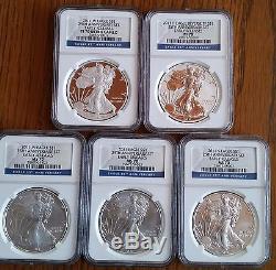 2011 American Silver Eagle 25th Anniversary 5-Coin Set PF70/MS70 NGC 2567229-019