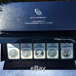 2011 American Silver Eagle 25th Anniversary 5 coin set, NGC PF70 MS70, ER, WithOGP