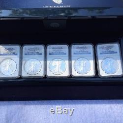2011 American Silver Eagle 25th Anniversary 5 coin set, NGC PF70 MS70, ER, WithOGP