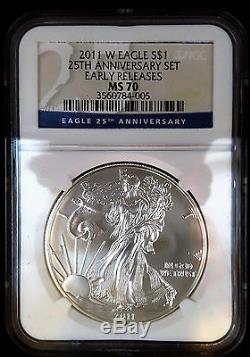 2011 American Silver Eagle 25th Anniversary 5 pc coin set NGC PF70 MS70