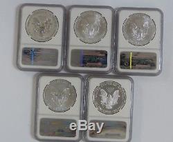2011 American Silver Eagle 25th Anniversary Set Ms/pf 70 Ngc 5 Coin Set