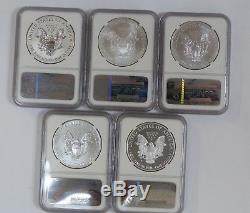 2011 American Silver Eagle 25th Anniversary Set Ms/pf 70 Ngc 5 Coin Set