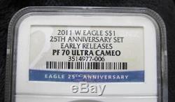 2011 American Silver Eagle 25th Anniversary Set NGC Graded MS70/PF70 5 Coins