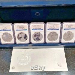 2011 American Silver Eagle 25th Anniversary Set NGC MS70 PF70 ASE 5 Coin Set