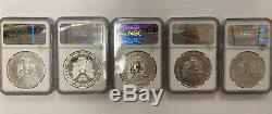 2011 American Silver Eagle 25th Anniversary Set NGC MS70 PF70 ASE 5 Coin Set WOW
