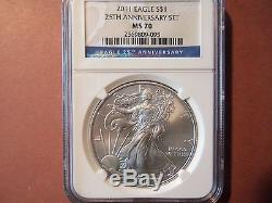 2011 American Silver Eagle 25th Anniversary Set NGC MS70 PF70 Matching Cert Nos