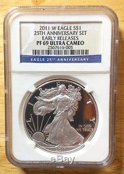 2011 American Silver Eagle 25th Anniversary Set NGC PF/MS 69 Early Releases