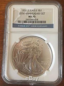 2011 American Silver Eagle 25th Anniversary Set NGC PF70/MS70 5 Coins