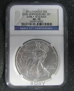 2011 American Silver Eagle 25th Anniversary Set NGC PF70 MS70 Early Releases