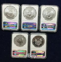 2011 American Silver Eagle Set 5 Coins Ms 69 Pf 69 Early Release Reverse Proof