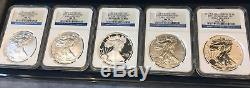 2011 Five Coin American Silver Eagle Set NGC Certified MS & PF 70 with Box