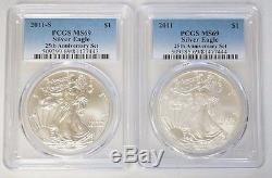 2011 P & S $1 American Silver Eagle 25th Anniversary Set PCGS MS69 Set of 2 Coin
