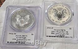 2011 P & W American Silver Eagle PCGS PR70 & MS702 Coins 25th Ann Mercanti