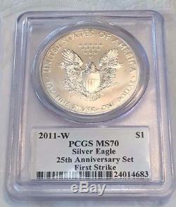 2011 P & W American Silver Eagle PCGS PR70 & MS702 Coins 25th Ann Mercanti