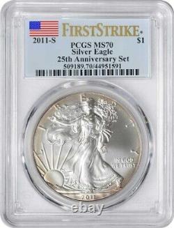 2011-S $1 American Silver Eagle 25th Anniversary Set Burnished MS70 FS PCGS