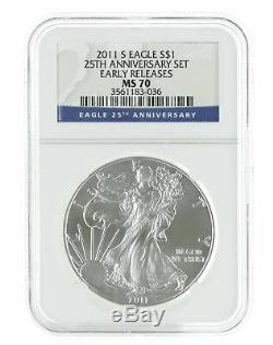 2011-S 1oz Burnished American Silver Eagle MS70 NGC Early Release Blue