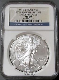 2011 S American Silver Eagle 25th Anniversary Set Ngc Ms 69 Early Releases