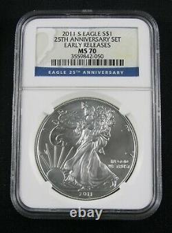 2011 S American Silver Eagle 25th Anniversary Set Ngc Ms 70 Early Releases