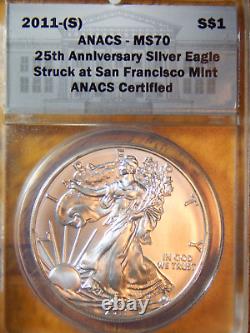 2011 S American Silver Eagle ANACS MS70