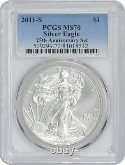 2011-S American Silver Eagle Dollar Burnished 25th Anniversary Set MS70 PCGS