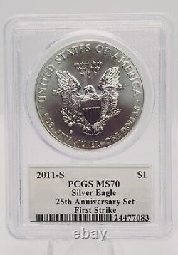 2011-S BURNISHED Silver Eagle PCGS MS70 FS From 25TH ANNIVERSARY SET MERCANTI