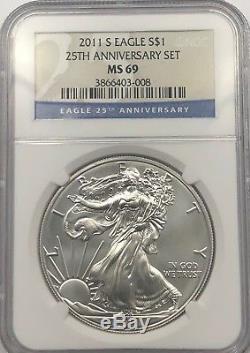 2011 S Ngc Ms69 Silver American Eagle From 25th Anniversary Set Low Mintage