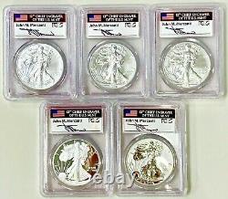 2011 SILVER AMERICAN EAGLE 25th ANNIVERSARY 5-Coin Set PCGS PR70, PR70DCAM, MS70