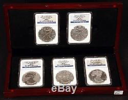 2011 Silver American Eagle 25th Anniv. 5 Coin Set NGC PF/MS 70 ER Masters LE Set