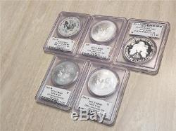 2011 Silver American Eagle 25th Anniv. 5 Coin Set PCGS MS69/PR69 Mercanti Label