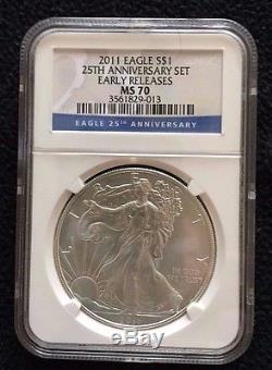 2011 Silver American Eagle 25th Anniversary 5-Coin Set MS70/PF70 Early Releases
