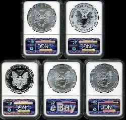 2011 Silver American Eagle 25th Anniversary 5 Coin Set MS70/PF70 NGC 3266071-007