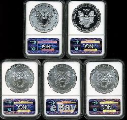 2011 Silver American Eagle 25th Anniversary 5 Coin Set MS70/PF70 NGC 3266071-030