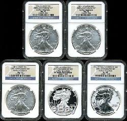 2011 Silver American Eagle 25th Anniversary 5 Coin Set MS70/PF70 NGC 3266071-039